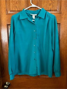 Judy Bond Size 14 Woman’s Teal Button Front Blouse Long Sleeve